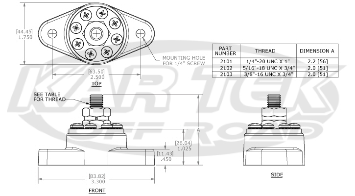 Blue Sea Systems 2103 power distribution block dimensions