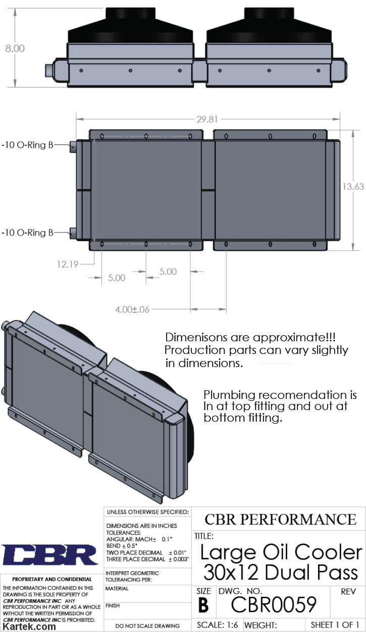 cbr 0059 extra large dual pass aluminum oil cooler with fans dimensions