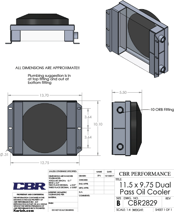 oil cooler dimensions