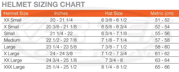 Pyrotect Helmet Size Chart