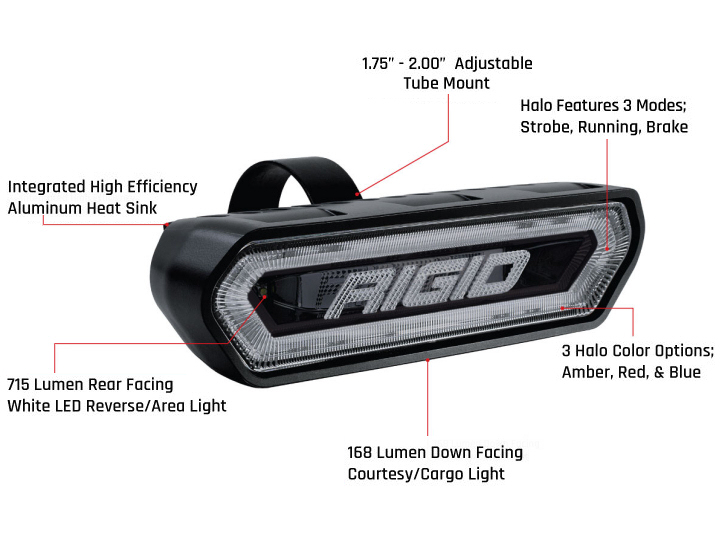 rigid industries LED chase tail light brake light reverse light dome light and strobe light specifications