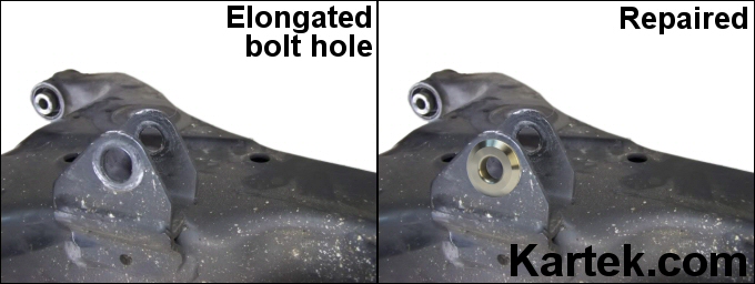 Use a weld washer to repair ovaled worn out bolt holes
