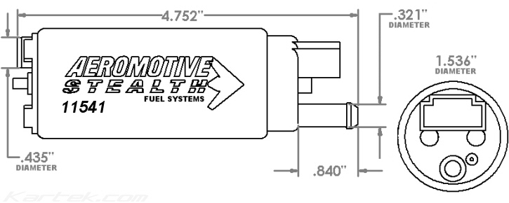 aeromotive 11541 in-tank 340 stealth fuel pump dimensions