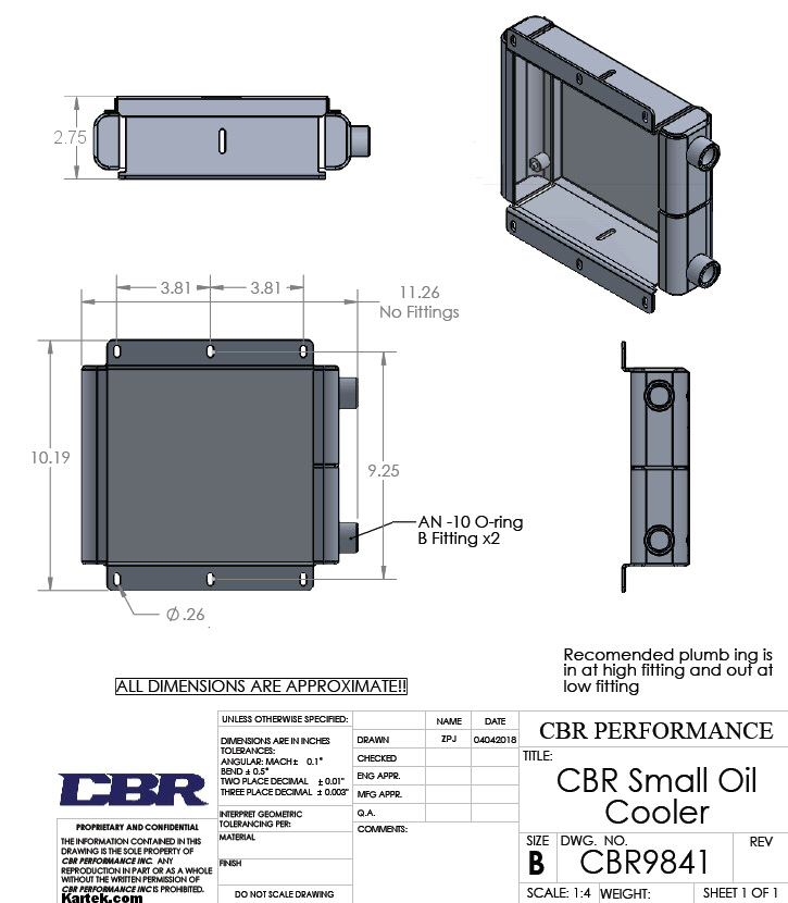 cbr 9841 small dual pass aluminum oil cooler without fan dimensions