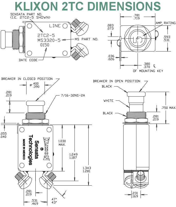 klixon sensata technologies 2tc series dimensions