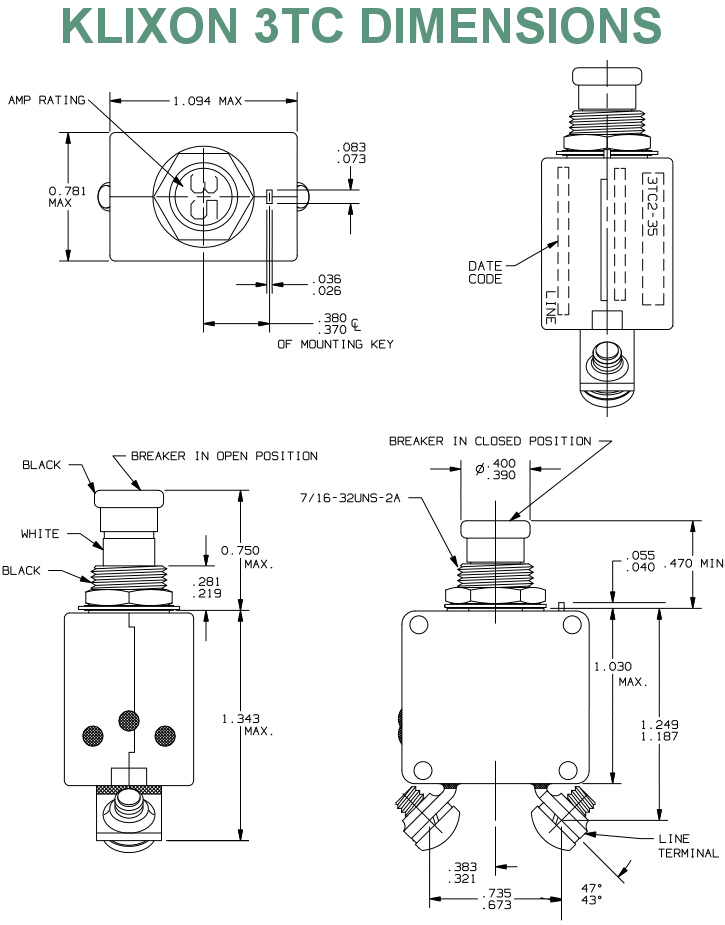 klixon sensata technologies 3tc series dimensions