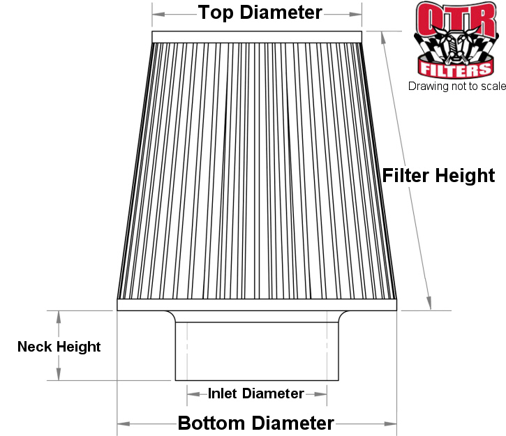 otr on track racing r2c performance conical cone-shaped cleanable engine air filters cleaners dimensions