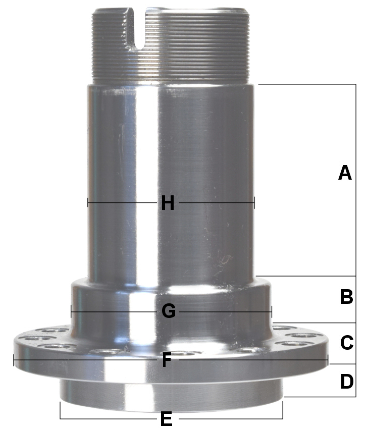 PME 2-1/2 inch hollow bolt on spindle snouts twelve bolt pattern dimensions