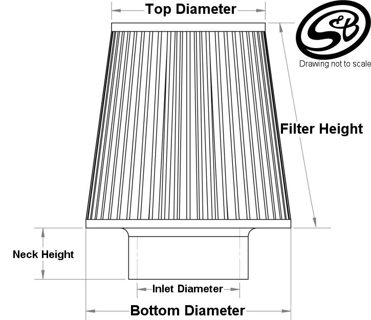 s&b filters conical cone-shaped cleanable engine air filters cleaners dimensions