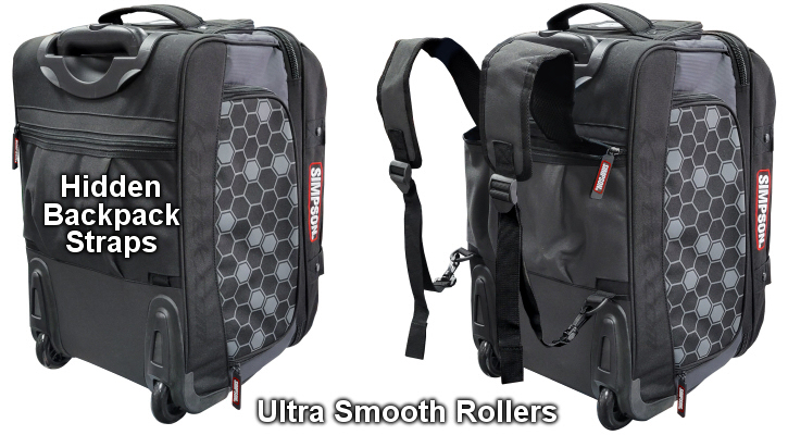 Simpson Race Products 23408 small super speedway roller bag suitcase backpack with telescopic handle hidden straps