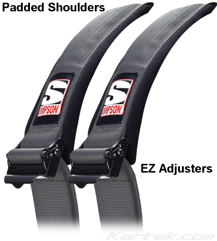 simpson race products d3 5 point latch and link seat belt racing harness with padded shoulders tension springs qsr easy adjusters