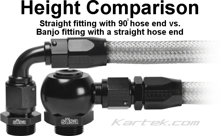 susa Setrab USA straight fitting versus 90 ninety degree banjo height comparison susa Setrab USA straight fitting versus 90 ninety degree banjo height comparison