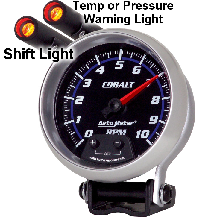 Autometer 3238 and 3239 miniature pro-lite pressure or temperature idiot warning lights mounted to a tachometer