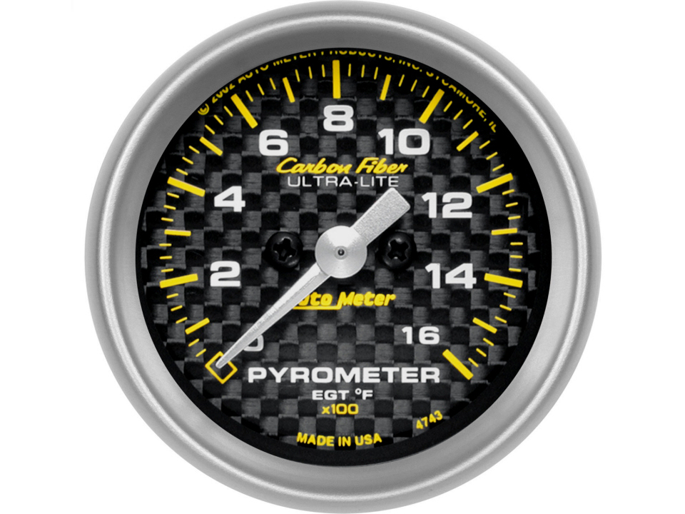 Autometer 4744 Carbon Fiber 2-1/16" Electric Stepper Motor 0-1600F Temp