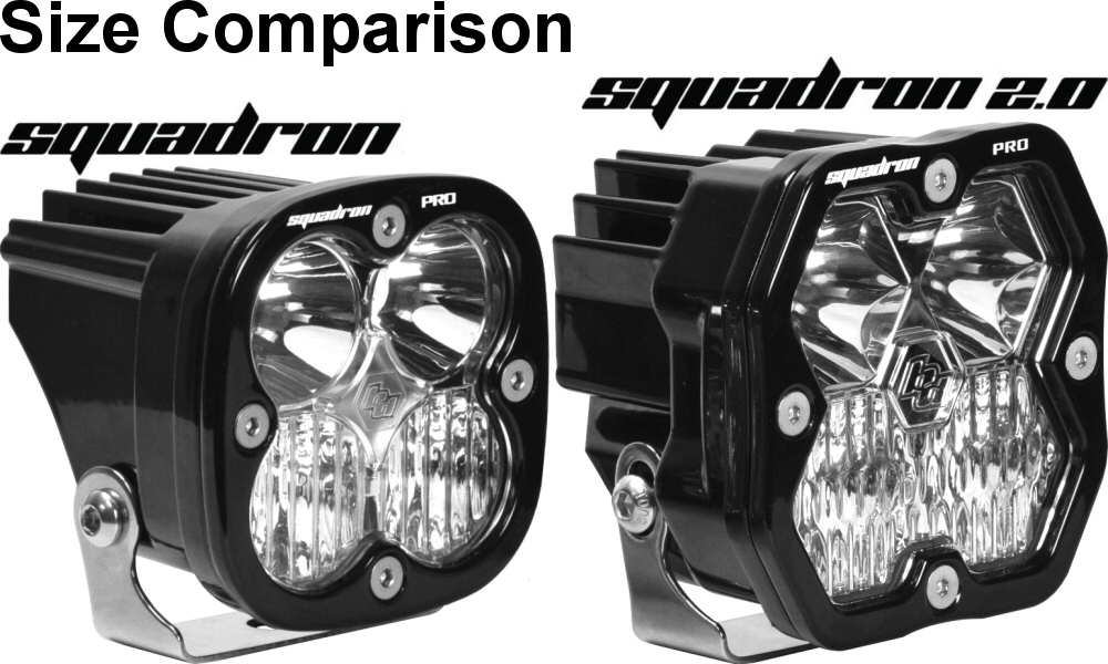 Baja Designs Squadron Pro versus Squadron Pro 2.0 size comparison