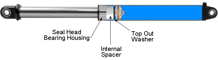 Fox air shocks internal overlap spacers for reducing the overall length of an air shock or hydraulic bump stop