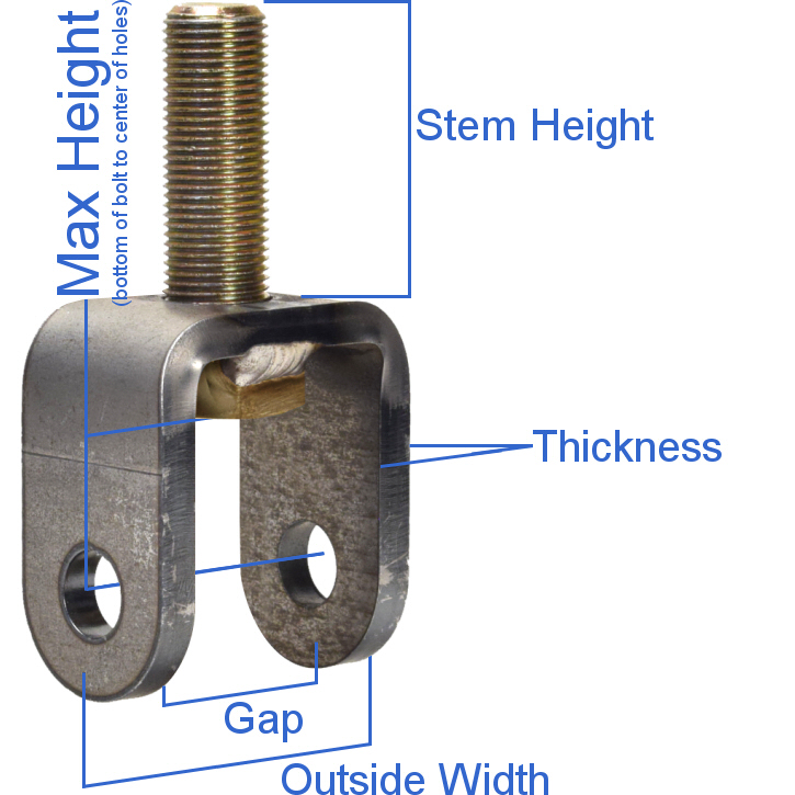 shock eyelet to 5/8 stem conversion adapters for 2.0 inch or 2.5 inch Fox or King shocks dimensions