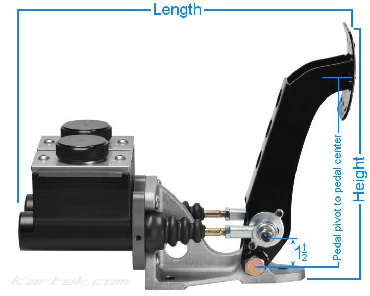 Jamar Performance floor mount dual brake master cylinder pedal assembly with 5000 series reservoirs dimensions