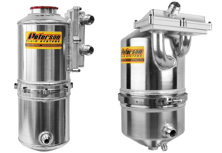 Peterson Fluid Systems dry sump oil tanks with rectangular return filters