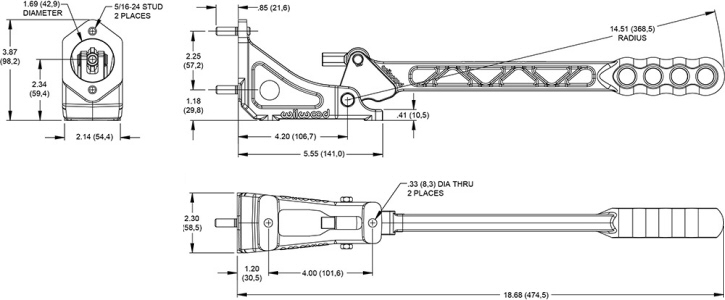 Wilwood 340-14768 single angled handle handbrake for drift cars drag racing rally cars and offroad racing dimensions